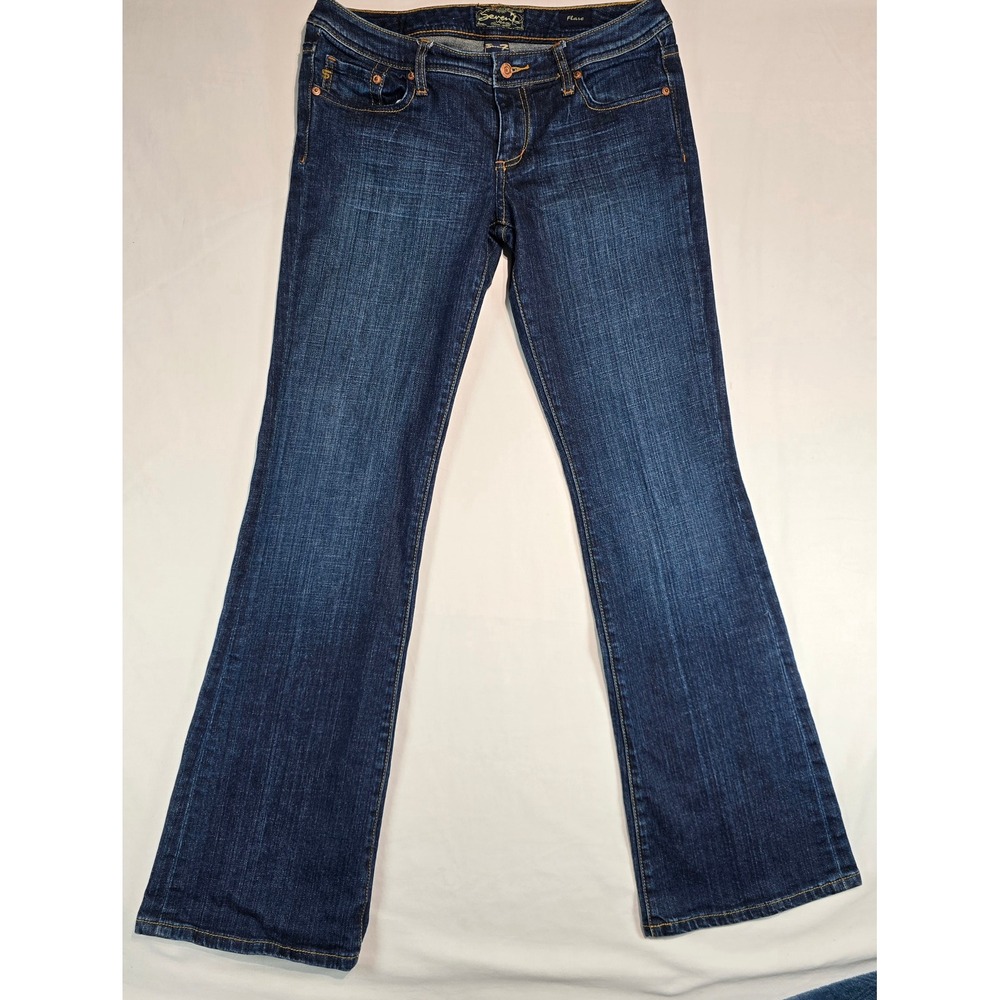 Seven7 Flare Jeans Womens 30 Dark Wash Blue Denim Stretch Embroidered Pockets‎